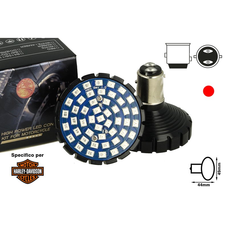 Lampada Led BAY15D 1157 Rosso Per Moto Harley Davidson Canbus No Errore Luce Posizione e Stop No Polarita 48 Smd 2835