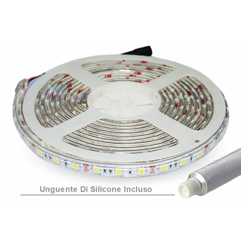 Bobina Led 300 SMD 5050 12V 10,8W/M Caldo 3000K IP65 Impermeabile 5 Metri Unguente Di Silicone Incluso SKU-212149