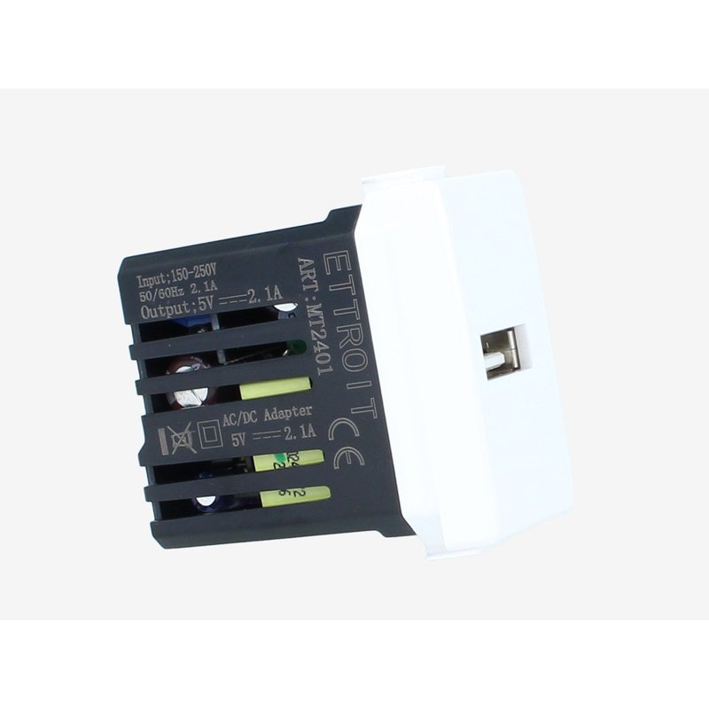 ETTROIT Modulo Presa Caricatore USB 5V 2,1A Bianco Compatibile Con Bticino Matix