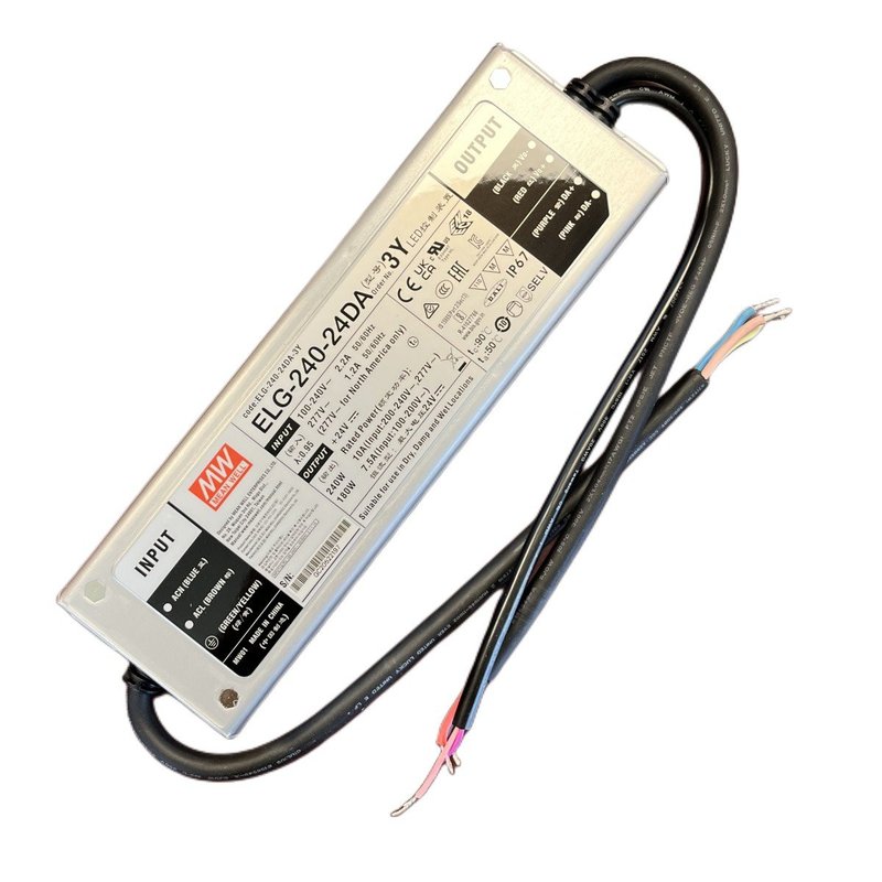 MeanWell ELG-240-24DA-3Y Alimentatore Dimmerabile DALI IP67 240W 24V 10A Input 220V e 110V