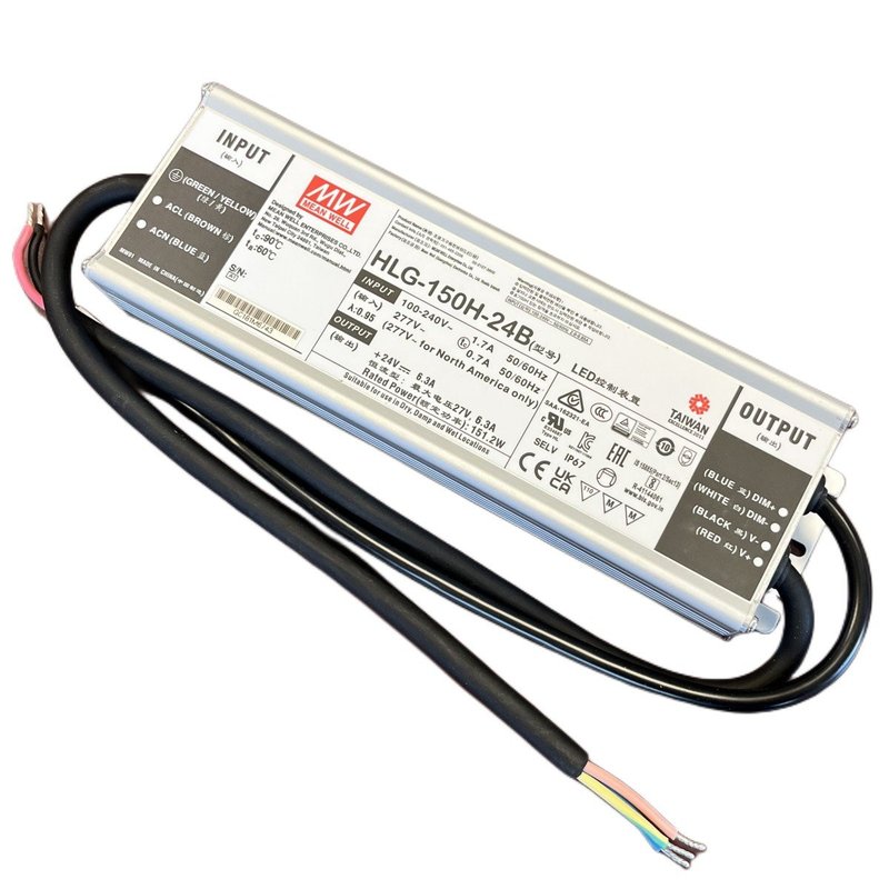 MeanWell HLG-150H-24B Alimentatore IP67 150W 24V 6,3A Dimmerabile 1-10V PWM Input 220V e 110V