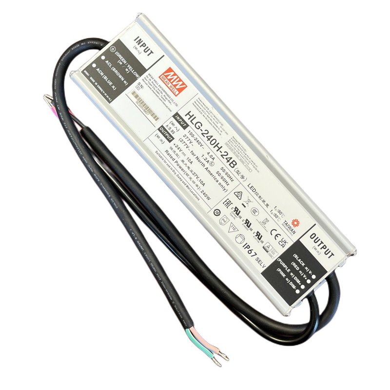 MeanWell HLG-240H-24B Alimentatore IP67 240W 24V 10A Dimmerabile 1-10V PWM Input 220V e 110V