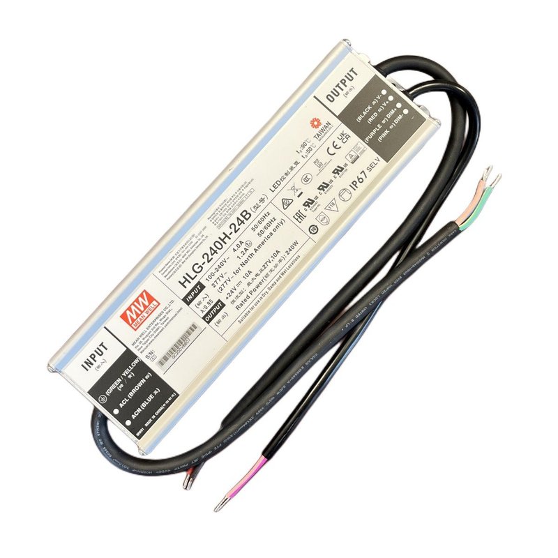 MeanWell HLG-240H-24B Alimentatore IP67 240W 24V 10A Dimmerabile 1-10V PWM Input 220V e 110V