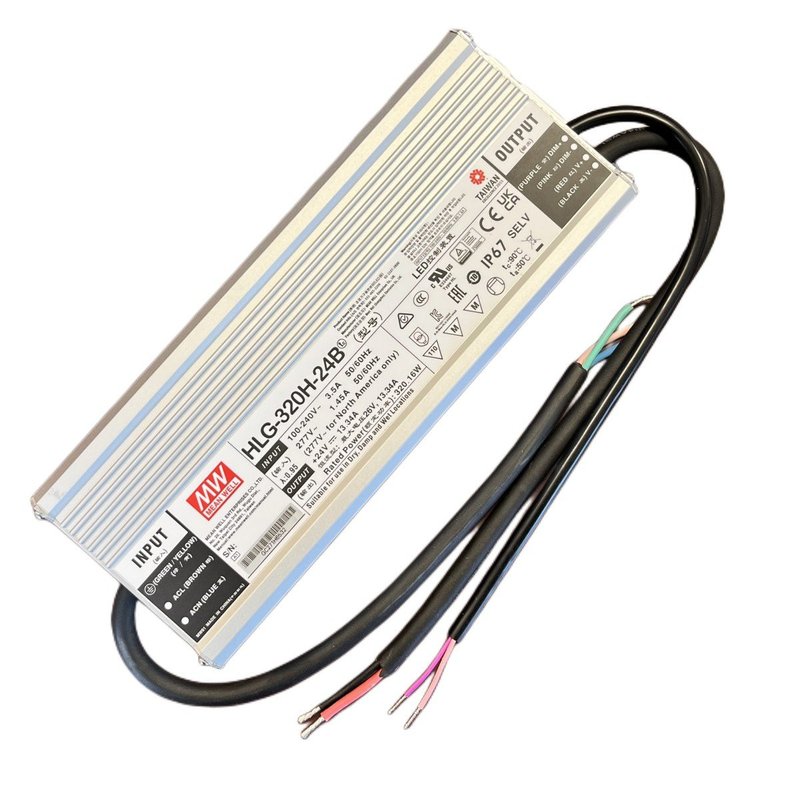 MeanWell HLG-320H-24B Alimentatore IP67 320W 24V 13,34A Dimmerabile 1-10V PWM Input 220V e 110V