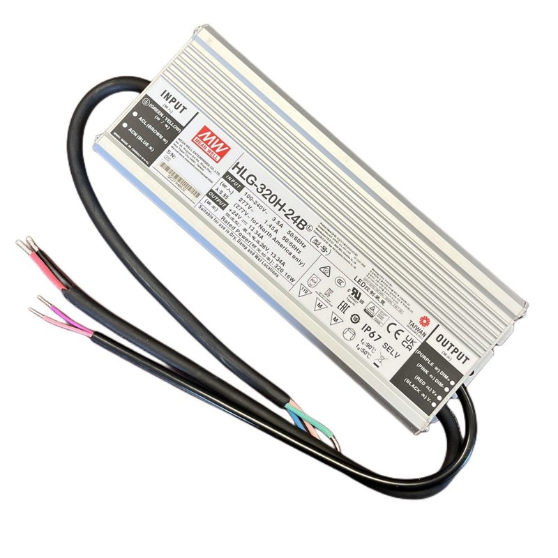 MeanWell HLG-320H-24B Alimentatore IP67 320W 24V 13,34A Dimmerabile 1-10V PWM Input 220V e 110V