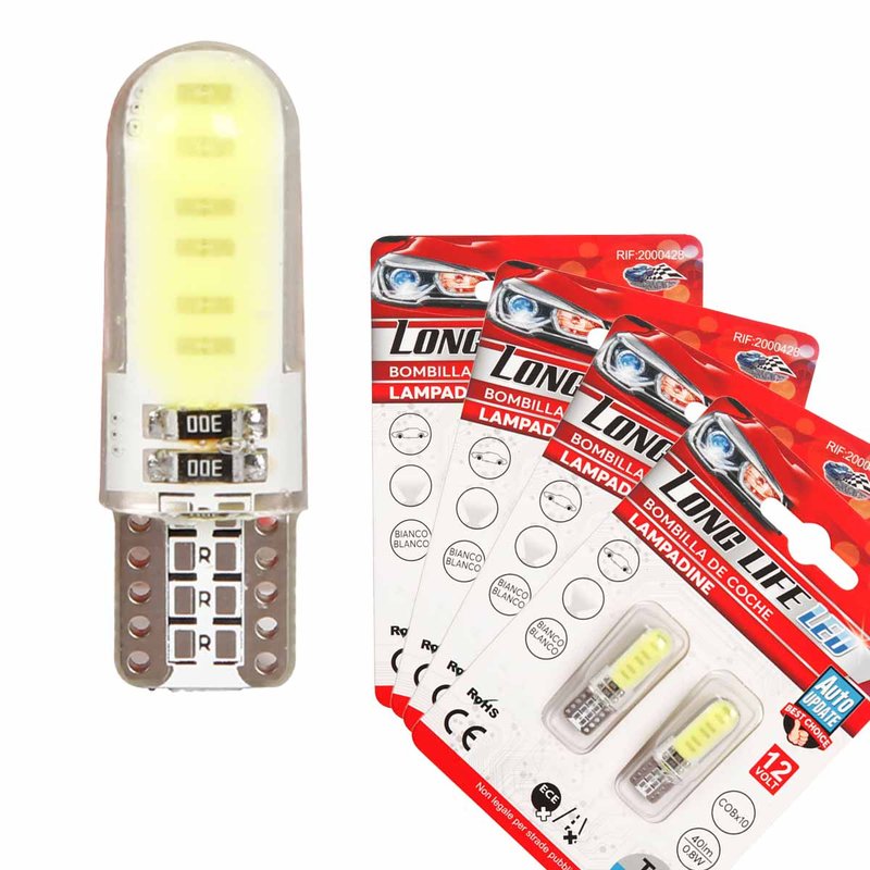 8 Pezzi Lampada Led T10 W5W 10 COB 12V 0.8W 40lm Bianco Freddo 6500K 32mm