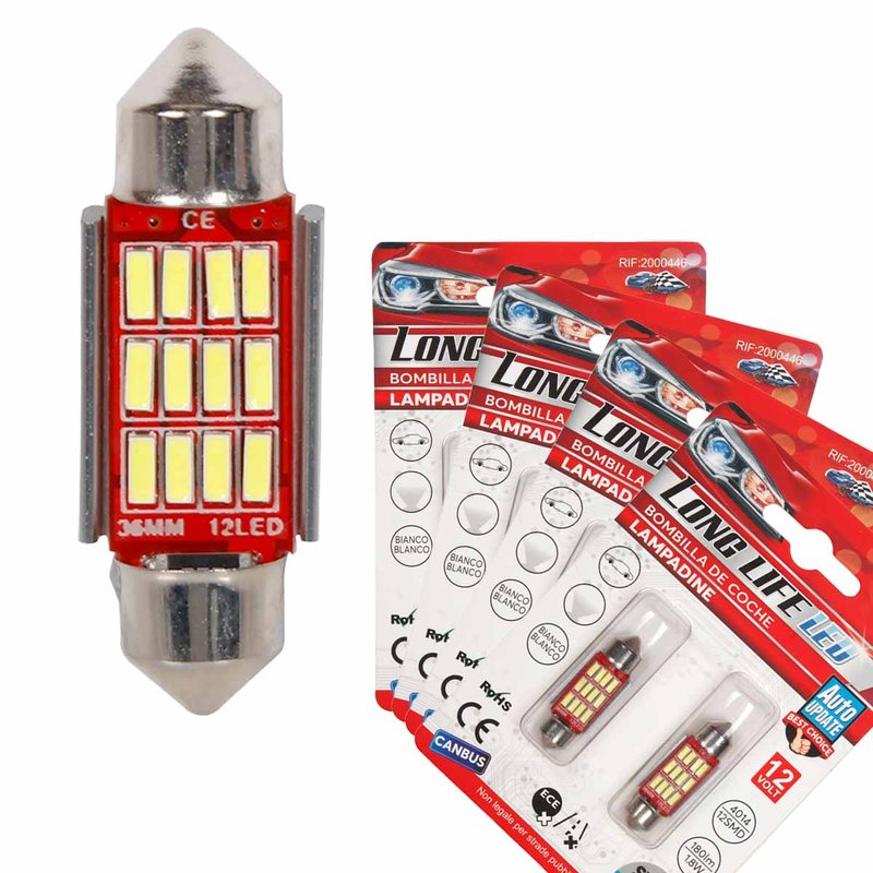 8 Pezzi Lampada Led Siluro 36mm Canbus T11 SV8.5 C5W C10W 12 SMD 4014 12V 1.8W 180lm Bianco Freddo 6500K