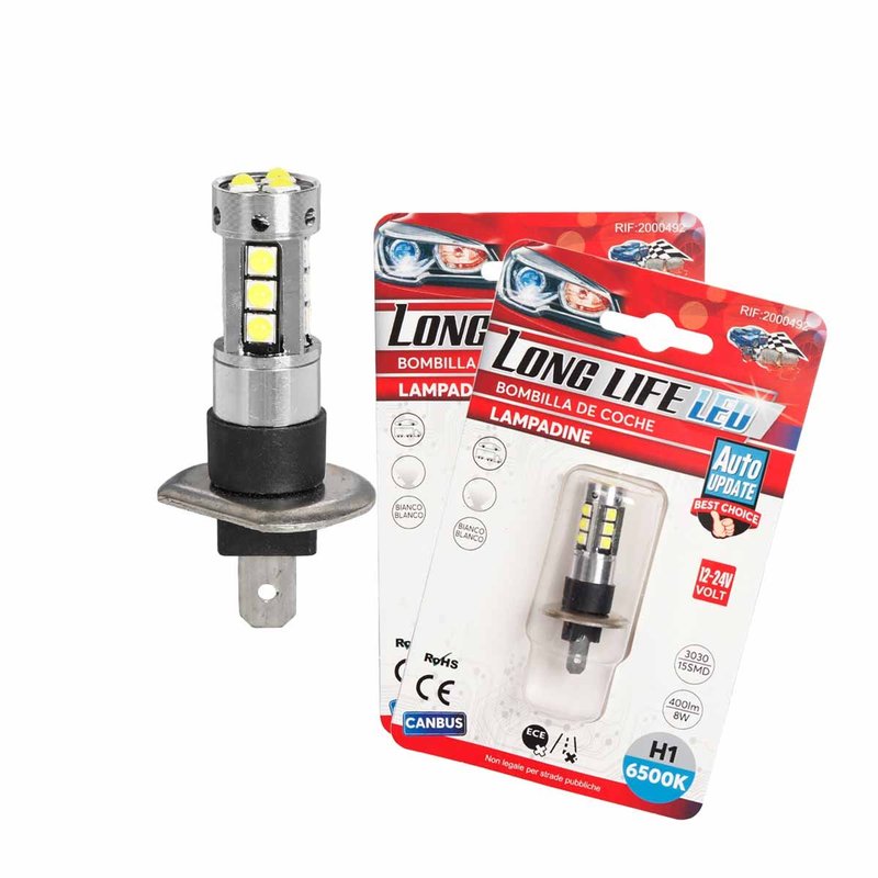 2 Pezzi Lampada Led H1 P14.5S 12V 24V 15 SMD 3030 400lm 8W Bianco Freddo 6500K per Fendinebbia 45mm