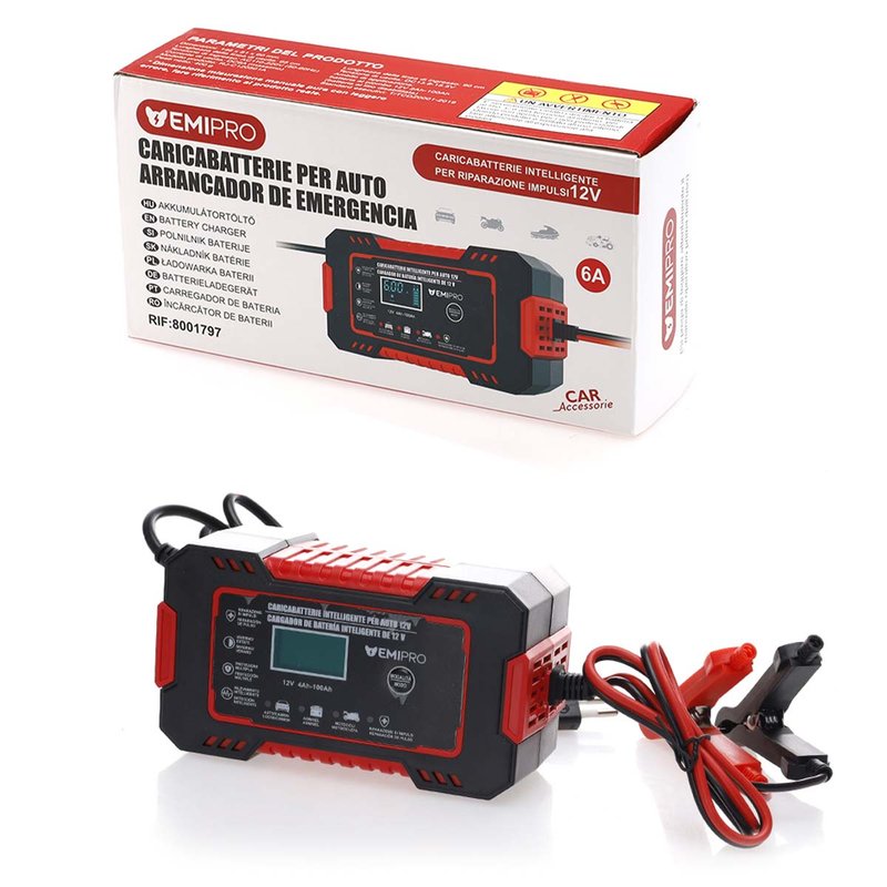 Caricabatterie per Auto 12V 6A Ricarica Batteria Auto Moto 12V 4Ah-100Ah Schermo LCD