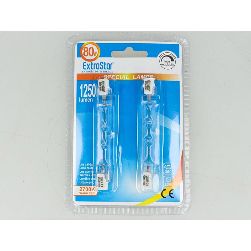 2 PZ Lampade Alogena Dimmerabile R7S 78mm 80W 1375 Lumen Bianco Caldo 2800K