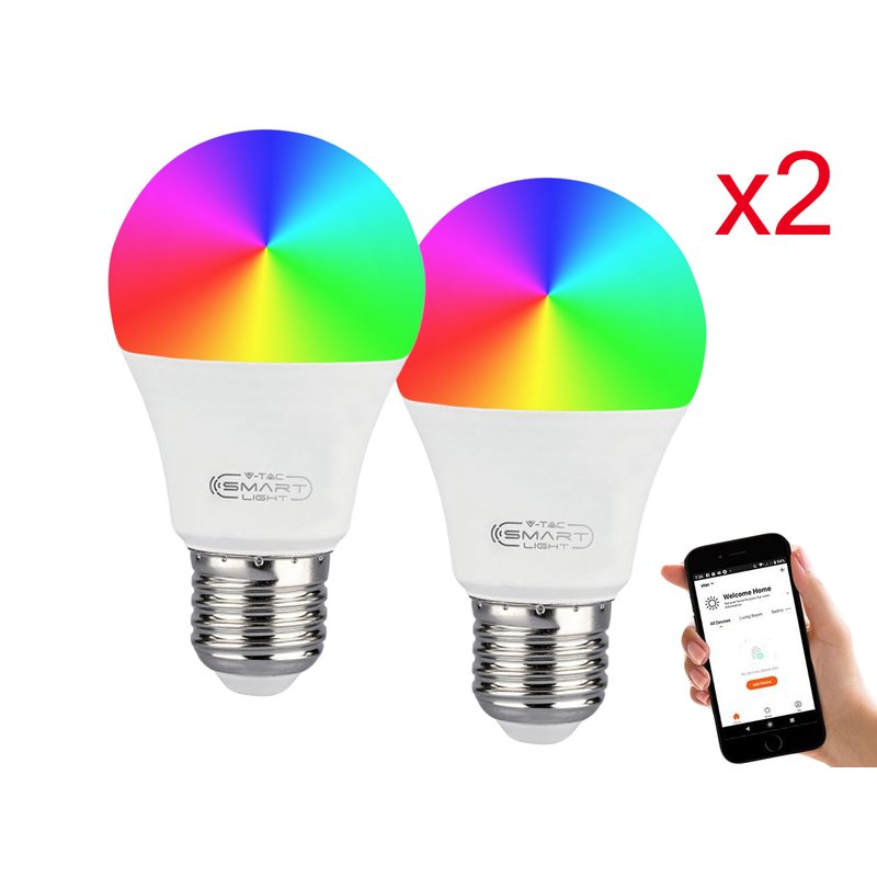 V-TAC Smart Lampada Led Bulb E27 A60 11W WiFi RGB CCT Dimmerabile APP Compatible Amazon Alexa Google Home SKU-212752