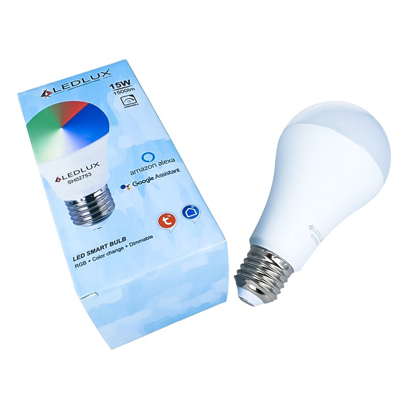 V-TAC Smart Lampada Led Bulb E27 A65 15W WiFi RGB CCT Dimmerabile APP Compatible Amazon Alexa Google Home SKU-2753