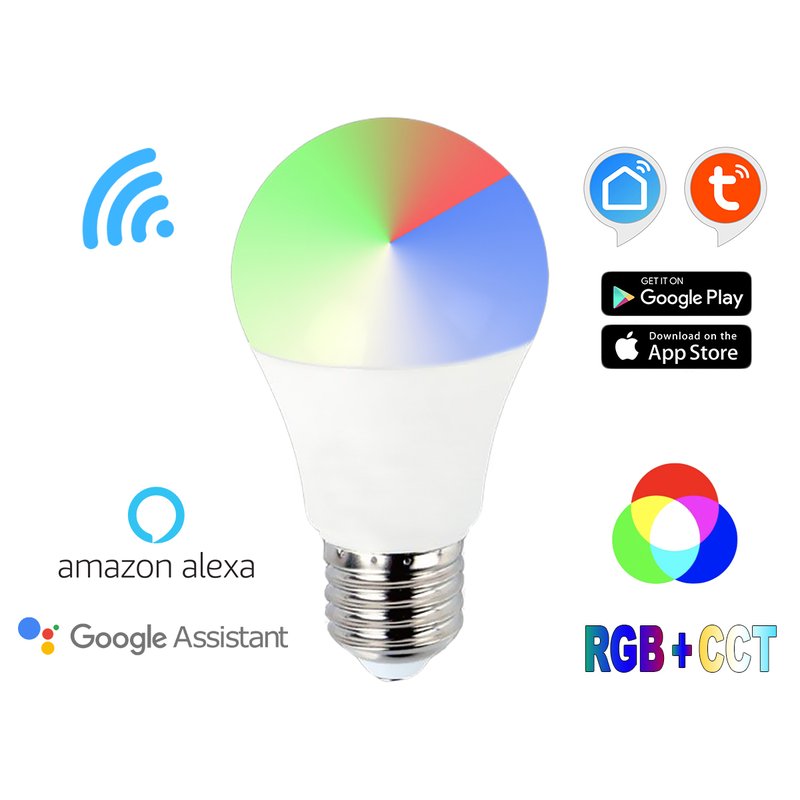 V-TAC Smart Lampada Led Bulb E27 A65 15W WiFi RGB CCT Dimmerabile APP Compatible Amazon Alexa Google Home SKU-2753