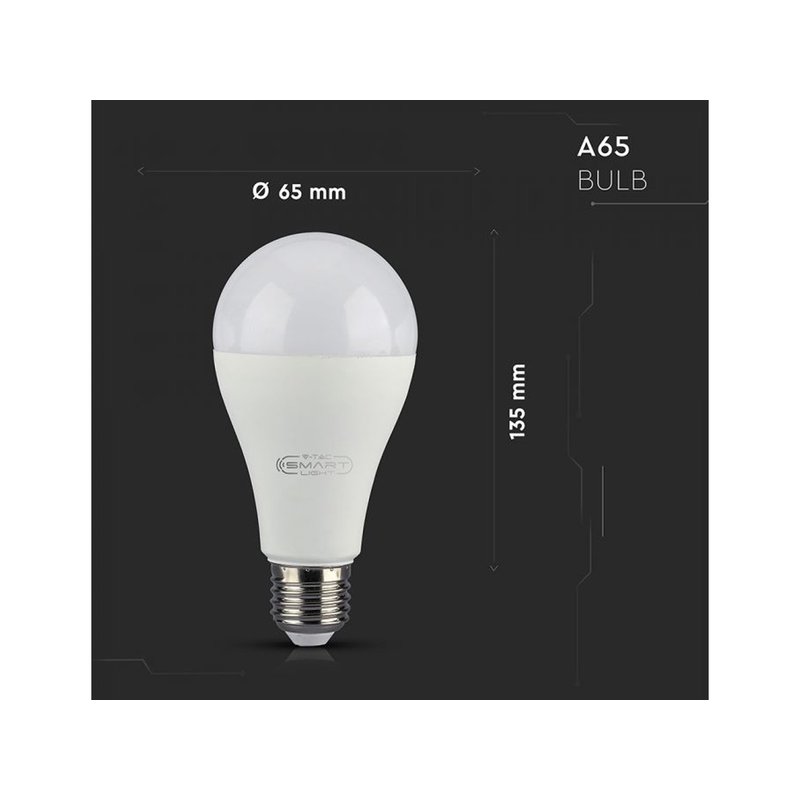 V-TAC Smart Lampada Led Bulb E27 A65 15W WiFi RGB CCT Dimmerabile APP Compatible Amazon Alexa Google Home SKU-2753