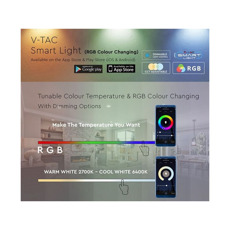 V-TAC Smart Lampada Led Bulb E27 A65 15W WiFi RGB CCT Dimmerabile APP Compatible Amazon Alexa Google Home SKU-2753