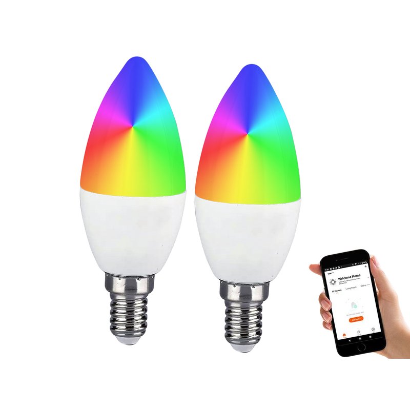 V-TAC Smart Lampada Led Candela E14 C37 4,5W WiFi RGB CCT Dimmerabile APP Compatible Amazon Alexa Google Home SKU-2754