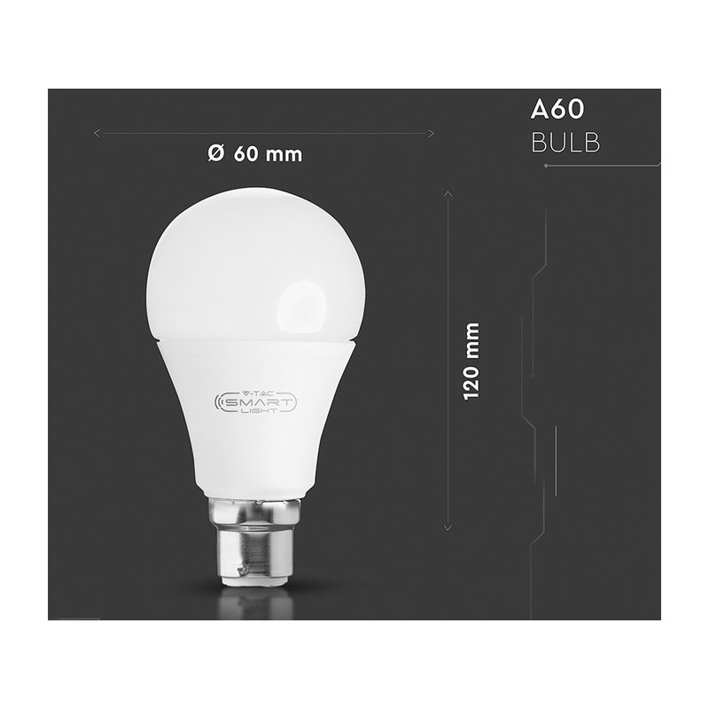 V-TAC Smart Lampada Led Bulb B22 A60 10W WiFi RGB CCT Dimmerabile APP Compatible Amazon Alexa Google Home SKU-2791