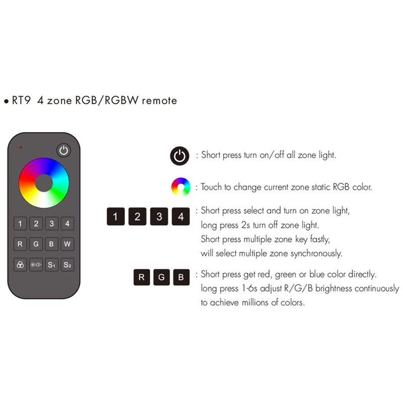 Telecomando RF 2.4GHz Radiocomando RGB Con Disco Touch Per 4 Zone Magnetico Compatibile Con Alimentatore Skydance