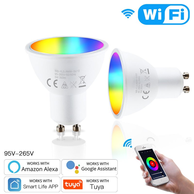 Smart Lampada Faretto Led GU10 5W WiFi RGB CCT Dimmerabile APP Compatible Amazon Alexa Google Home