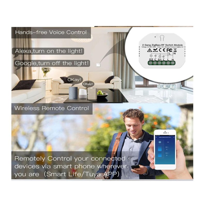 Mini Interruttore Intelligente Smart WIFI + RF433 10A 220V Compatibile Con Amazon Alexa e Google Home