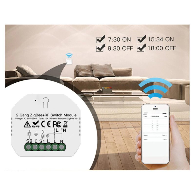 Mini Interruttore Intelligente Smart WIFI + RF433 10A 220V Compatibile Con Amazon Alexa e Google Home