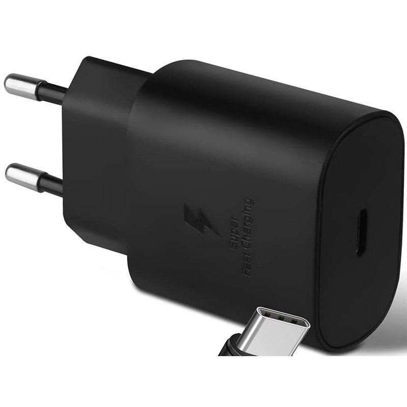 Caricatore USB C 25W Nero Caricabatterie PD Ricarica Ultra Rapida 5V 3A 9V 2,77A