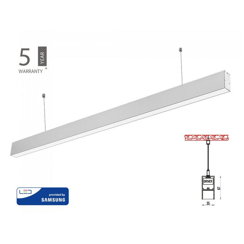 Lampada Led Lineare A Sospensione Slim 120cm 40W Corpo Argento Neutro 4000K Allungabile Chip Samsung  SKU-21375