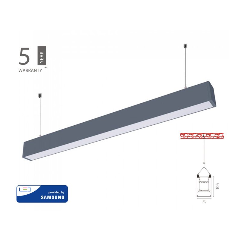 Lampada Led Lineare A Sospensione 60W Corpo Nero Doppia Illuminazione UP-DOWN Dimmerabile 1-10V SKU-379