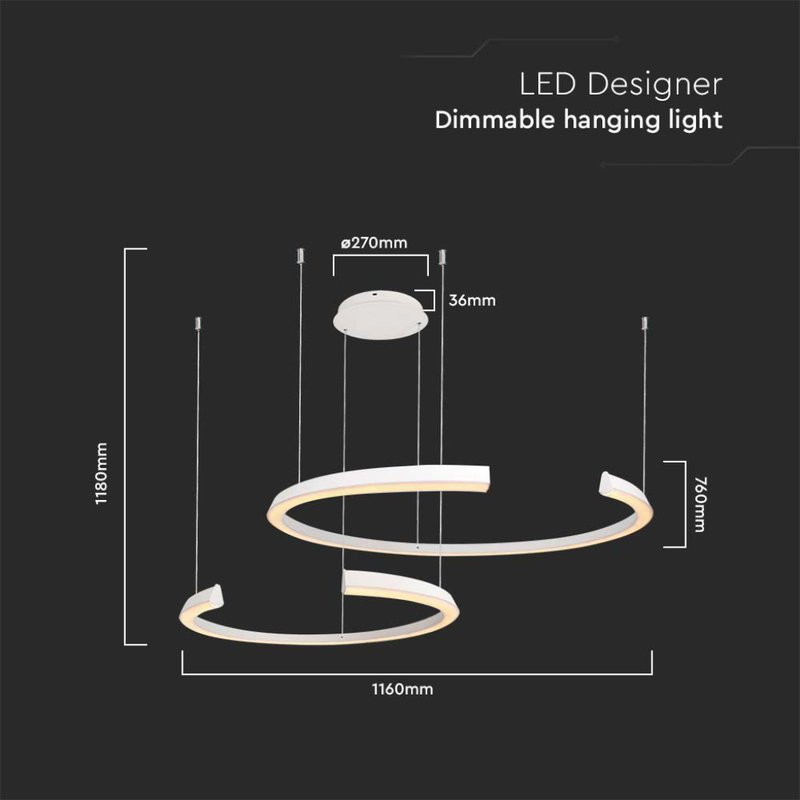 Lampadario LED a Sospensione 48W 5150lm Doppia Mezzaluna Bianco 4000K 1160X760mm Triac Dimmerabile SKU-14993