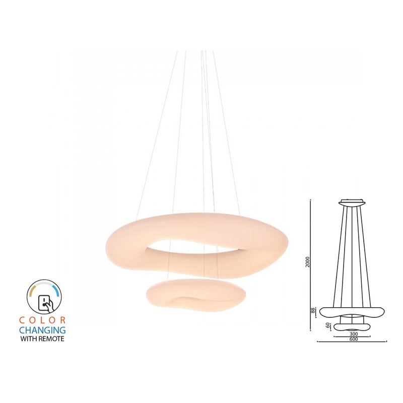 Lampada Led A Sospensione Moderno Circolare Doppio Anelli CCT Diametro 600mm 300mm 60W Dimmerabile Telecomando 3 In 1 SKU-3961