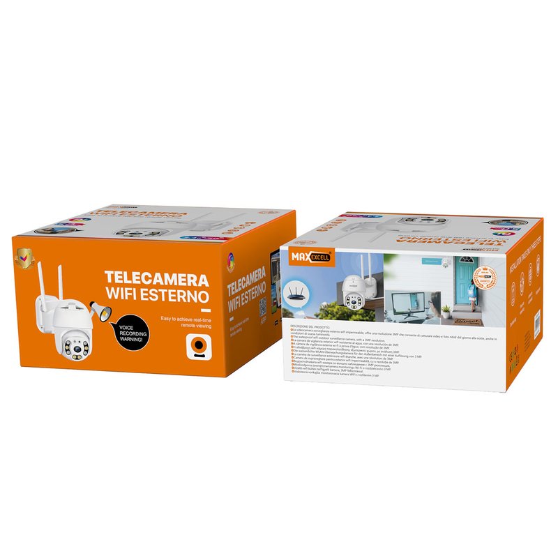 Telecamera Esterno Wi-Fi 2.4 Ghz 1080P 5.0MP Videocamera Sorveglianza con Visione Notturna Audio Bidirezionale, Rilevamento di Movimento, Copertura Visiva a 360