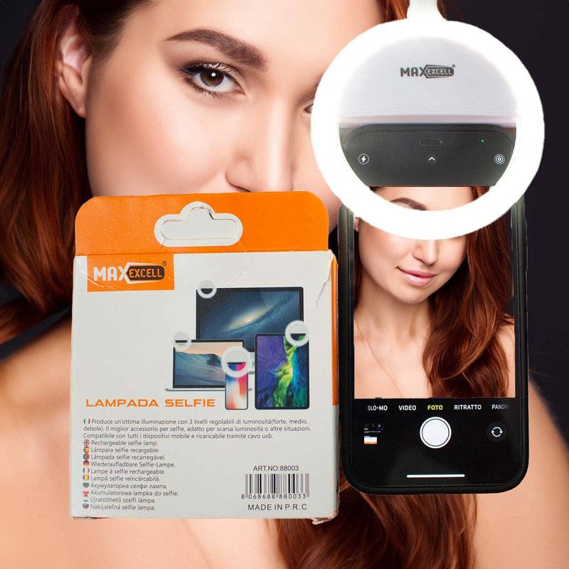 Luce per Selfie Ricaricabile da 8,6x8,6x3cm a 3 Livelli per Selfie Perfetti, Ring Light Compatibile con Tutti i Dispositivi Mobile