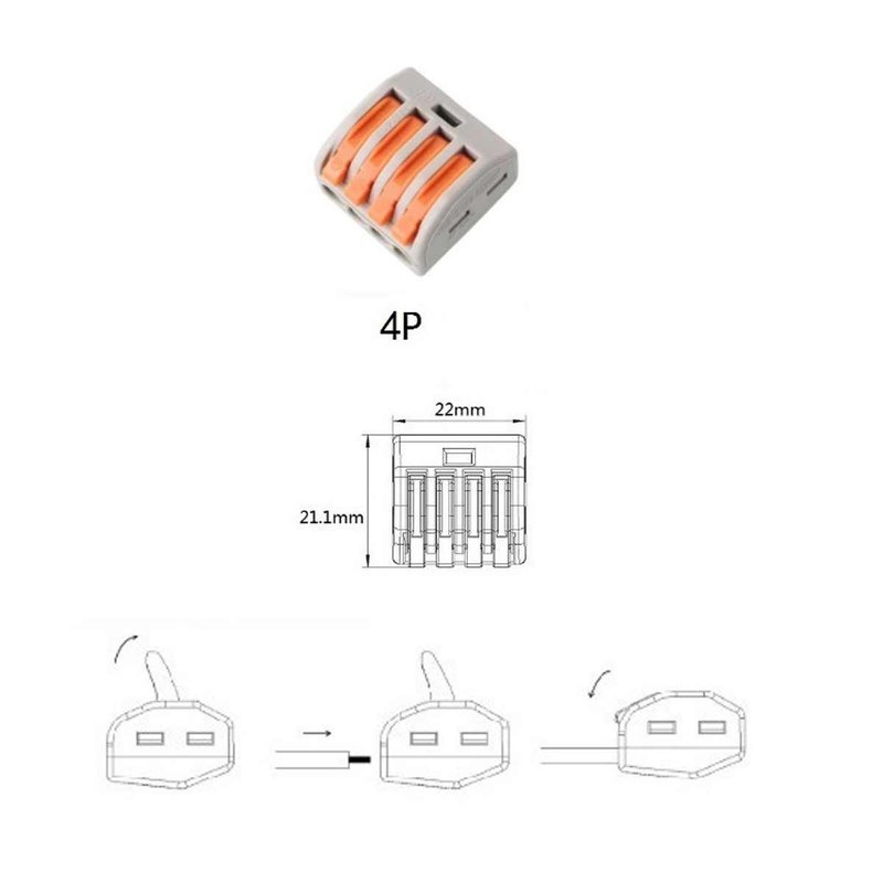 10 Morsetti A Molla Con Connettori Terminali Conduttore Per Cavi Fili Elettrici Riutilizabile Elevata Sicurezza 4P