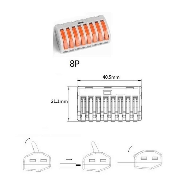 10 Morsetti A Molla Con Connettori Terminali Conduttore Per Cavi Fili Elettrici Riutilizabile Elevata Sicurezza 8P