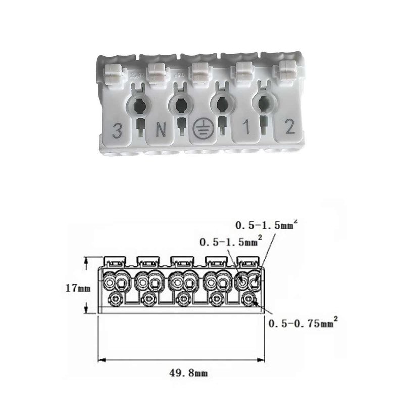 10 Morsetti a Molla Connettore Rapido Doppio Click Cavo Elettrico Morsettiera a Vite Libero Bianco 5P