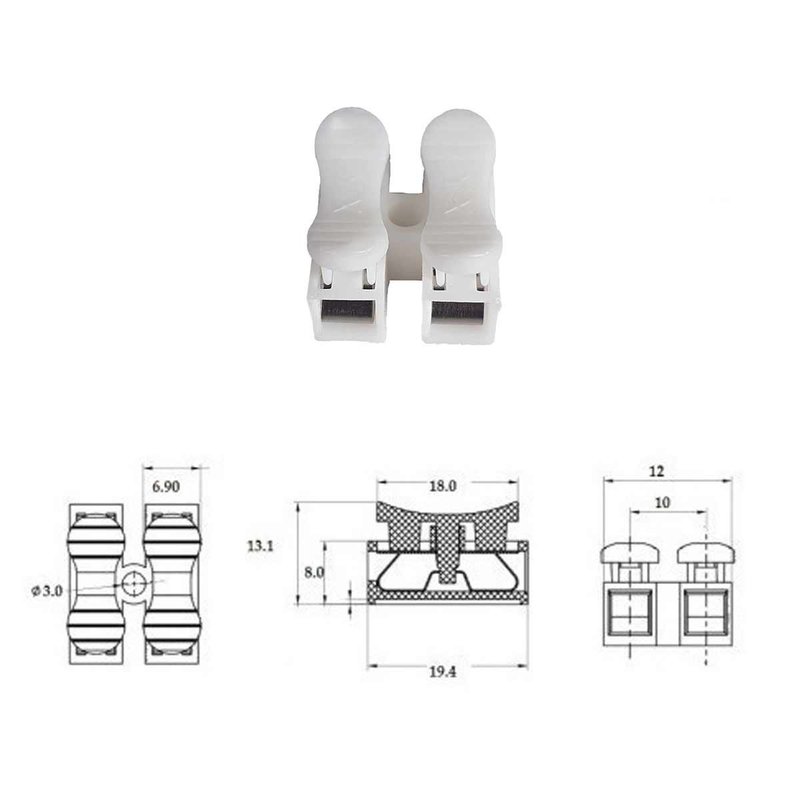 10 Mammut Elettrico Morsetto Connettore Per Cavo Fili Elettrici Con Bottone a Pressione 2X1,5mm