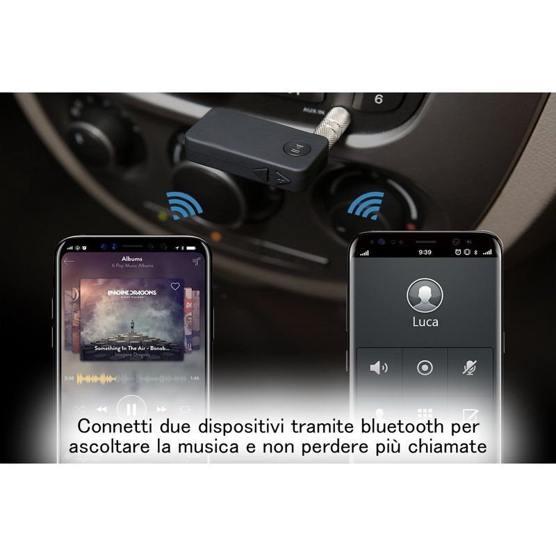 Ricevitore Bluetooth 4.1 Adattatore Wireless Audio Portatile con Microfono Stereo Auto Casa con 3,5 mm AUX