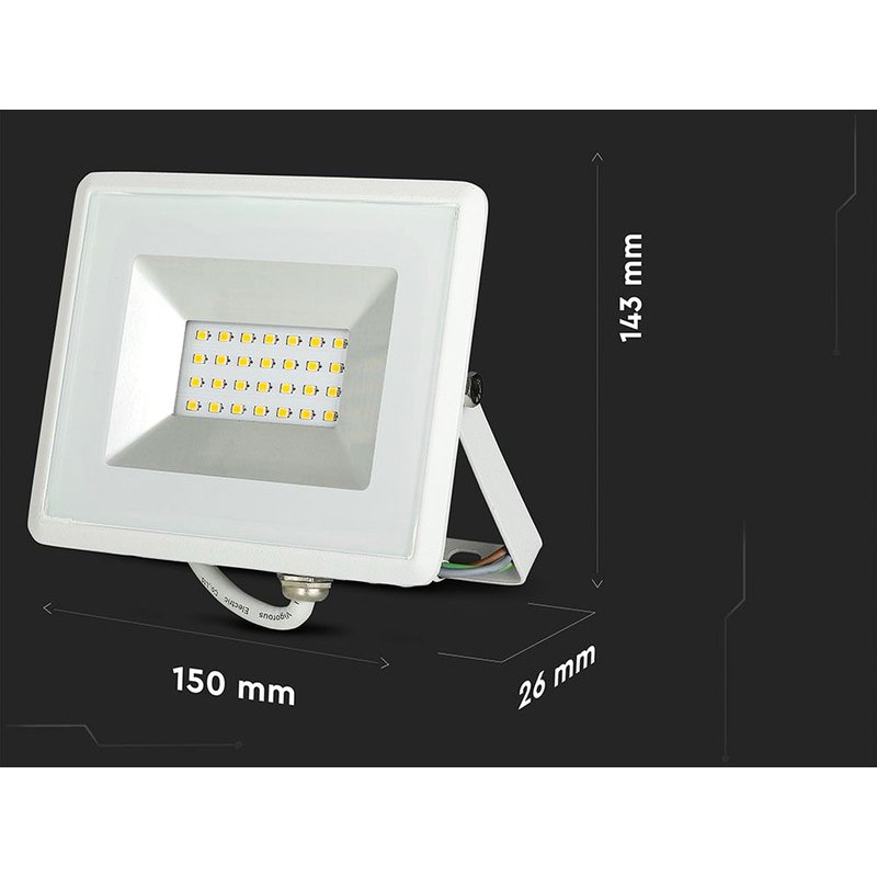 Faro Led Flood Light 20W Carcassa Bianca IP65 Freddo 6400K Super Slim SKU-5951