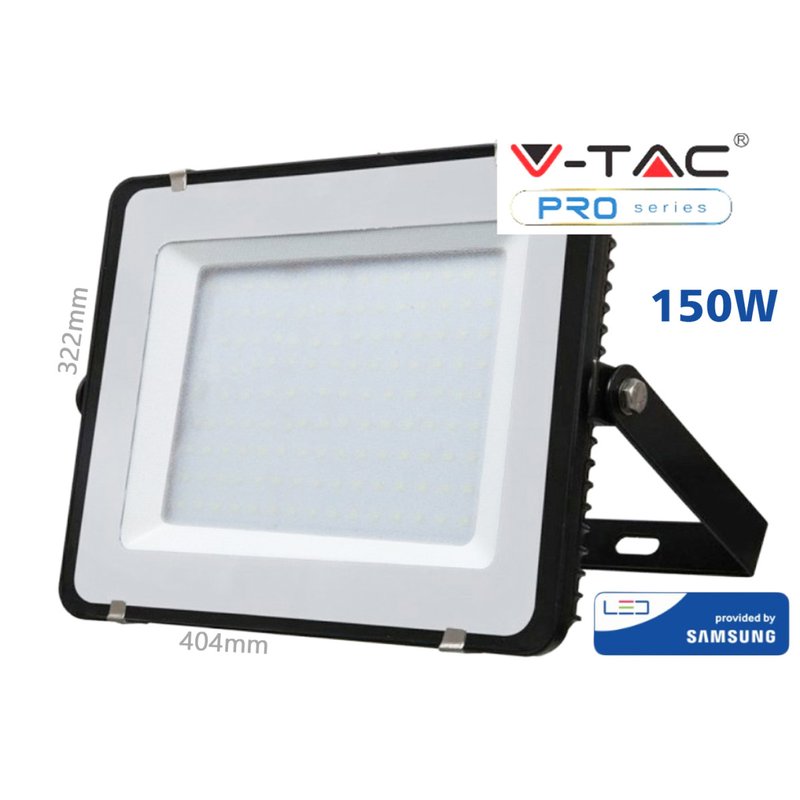 Faro Led Flood Light 150W IP65 Bianco Freddo 6400K Super Slim 52mm Carcassa Nera Samsung Garanzia 5 Ann SKU-477