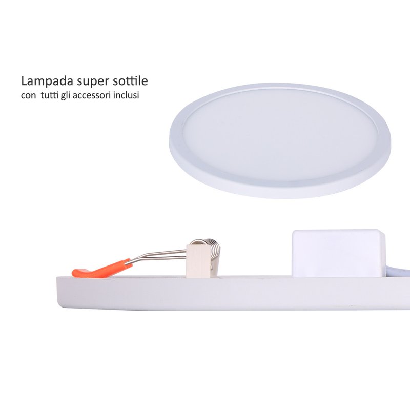 Faretto Pannello Led Da Incasso Rotondo 8W Bianco Caldo 2700K Diametro 120mm Foro Adattabile Da 50mm a 100mm