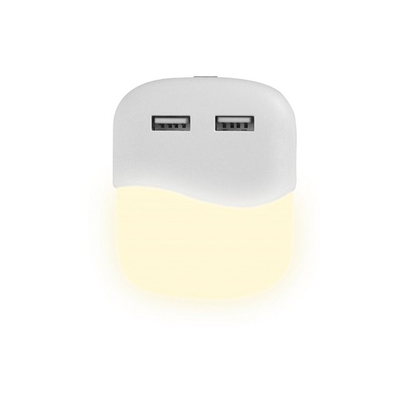 Segnapasso Led Notturno Quadrato 3000K Caricabatteria 2 Porte USB Caricatore 2A Sensore Crepuscolare SKU-507