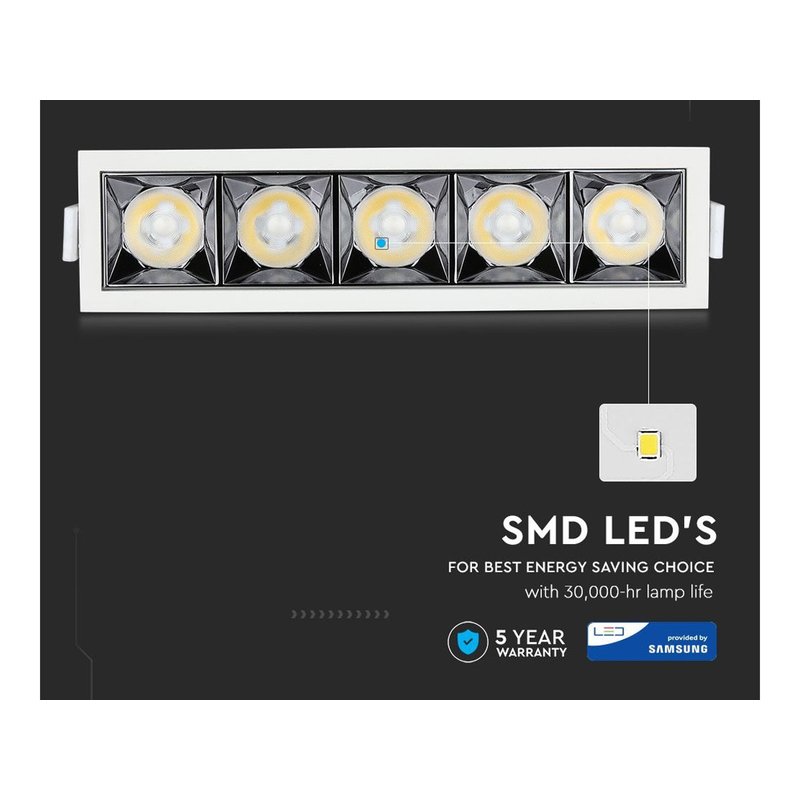 Faretto Led Da Incasso Rettangolare 5X4W Caldo 2700K UGR<19 Riflettore 38° CRI>90 Chip Samsung SKU-996