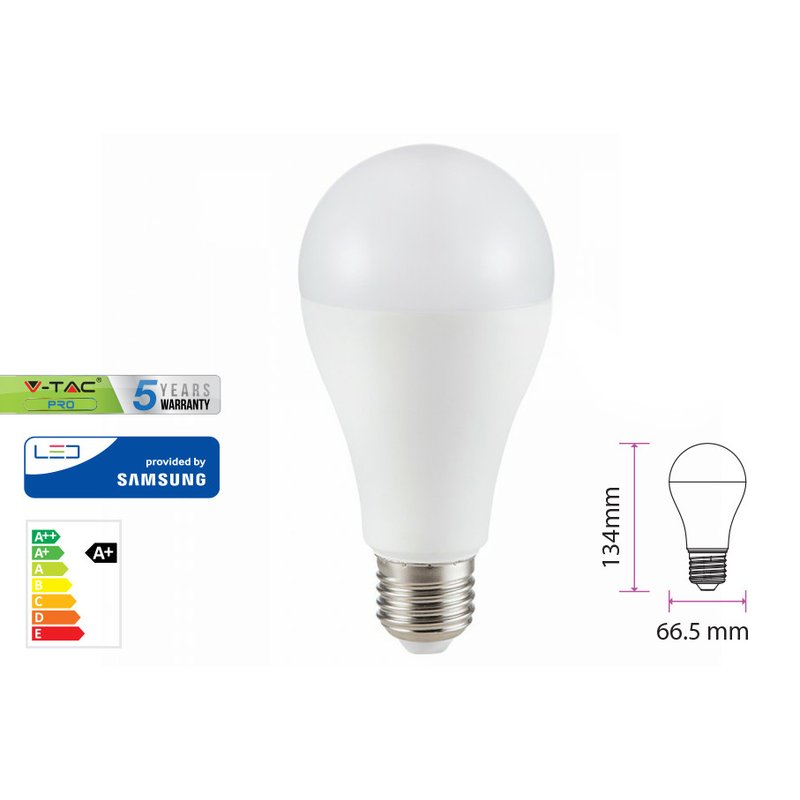 Lampada Led E27 A65 15W Bianco Freddo 6400K Bulbo Sfera Chip Samsung Garanzia 5 Anni SKU-161