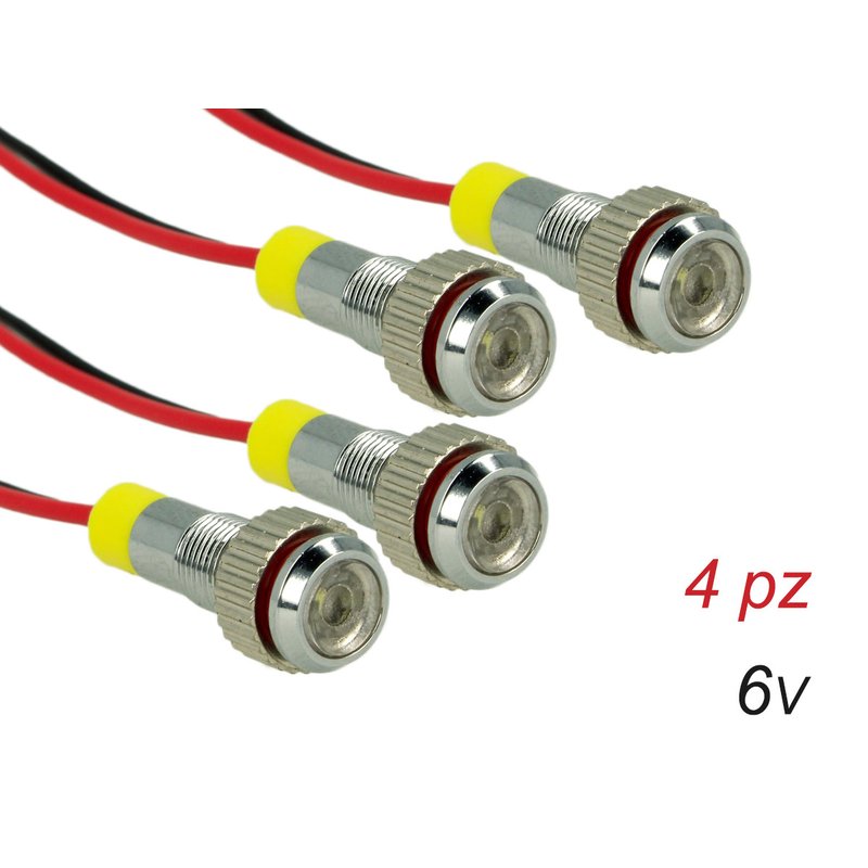 4 Pezzi Mini Viti Lampada Led Screw Con Filo Rondella 6V Bianco 6000K Luci Spia Per Moto Epoca