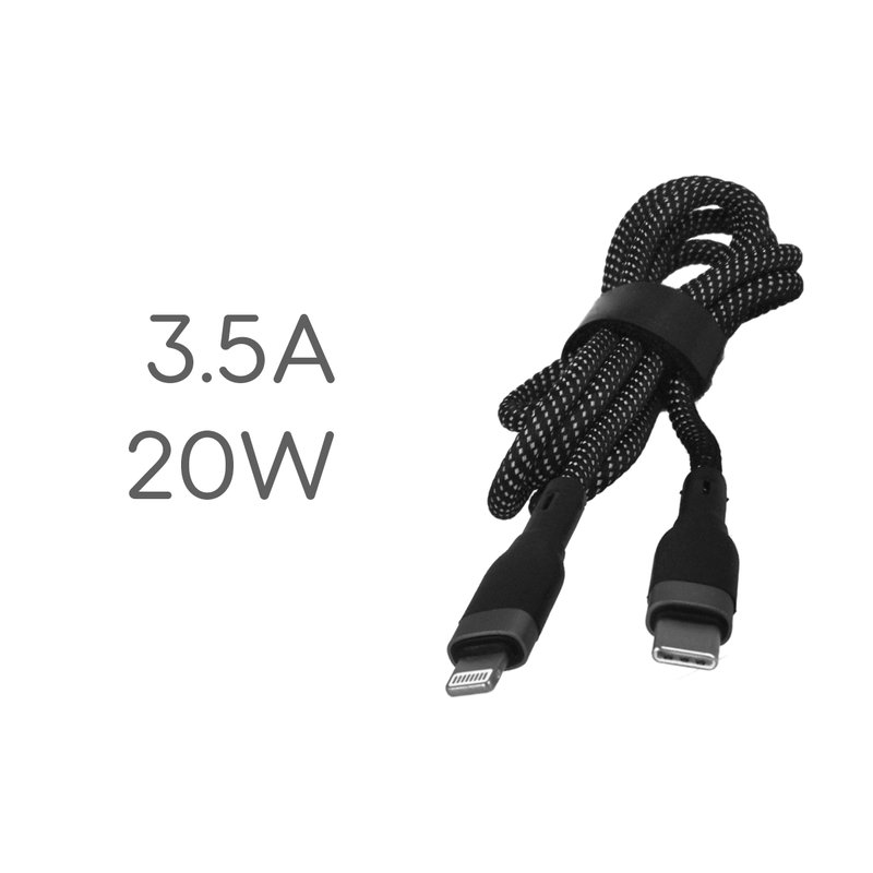 Cavo USB C PD Lightning Ricarica Veloce 3,5A Nero 1 Metro Nylon Intrecciato