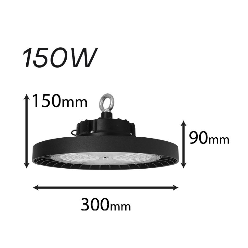 Faro Led Industriale UFO 150W 160lm/W 24000 LM Neutro 4000K IP65 90 Gradi Disco Rotondo Per Capannoni