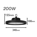 Faro Led Industriale UFO 200W 160lm/W 32000 LM Neutro 4000K IP65 90 Gradi Disco Rotondo Per Capannoni