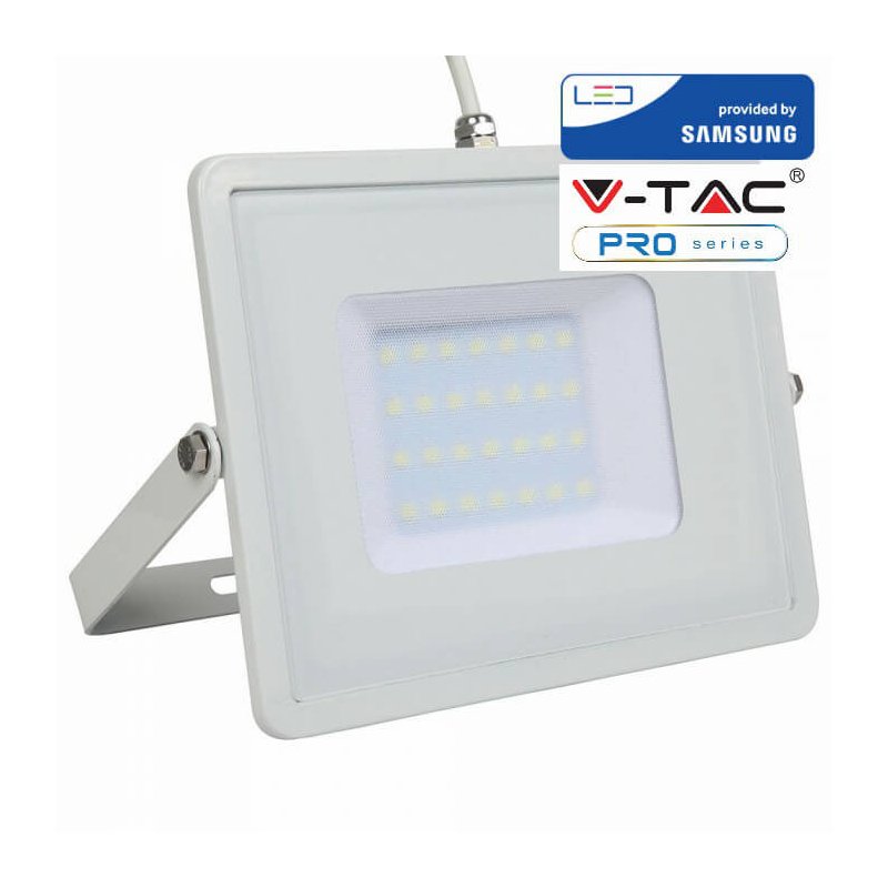 Faro Led Flood Light 30W IP65 Bianco Freddo Super Slim Carcassa Bianca Chip Samsung Garanzia 5 Anni SKU-405