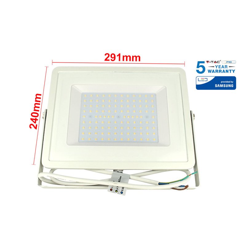 Faro Led Flood Light 100W IP65 Bianco Caldo 3000K Super Slim 30mm Carcassa Bianca Samsung Garanzia 5 Anni SKU-21415