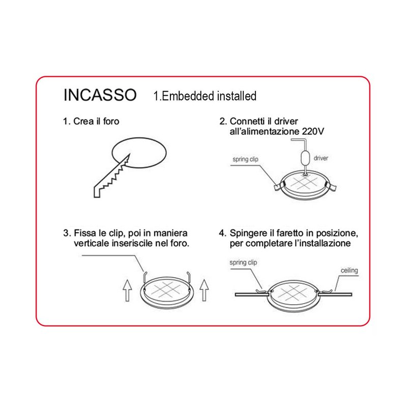 Faretto Led Da Incasso Rotondo 5W 500LM Caldo 3000K Diametro 95mm Foro 75-90mm